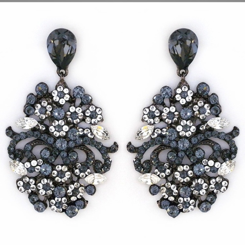 Statement Chandelier Earrings, Black, CZ NWT